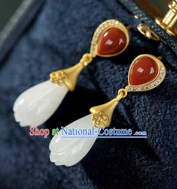 Handmade Chinese Agate Ear Accessories Traditional Cheongsam Jade Mangnolia Earrings