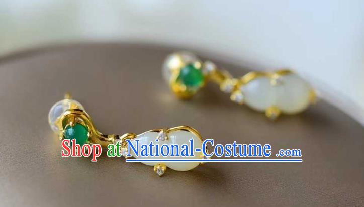 Handmade Chinese Jade Gourd Ear Accessories Traditional Cheongsam Crystal Earrings