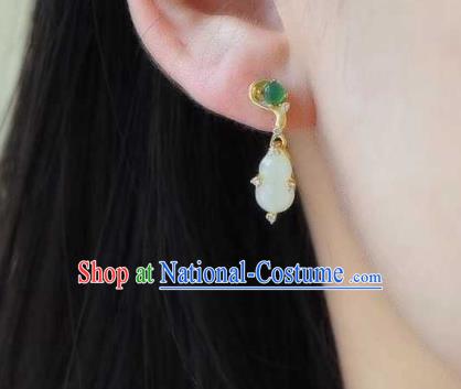 Handmade Chinese Jade Gourd Ear Accessories Traditional Cheongsam Crystal Earrings