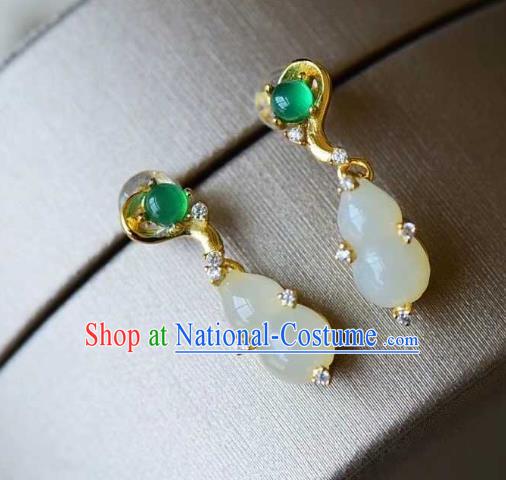 Handmade Chinese Jade Gourd Ear Accessories Traditional Cheongsam Crystal Earrings