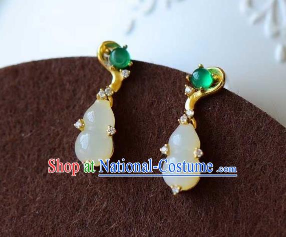 Handmade Chinese Jade Gourd Ear Accessories Traditional Cheongsam Crystal Earrings