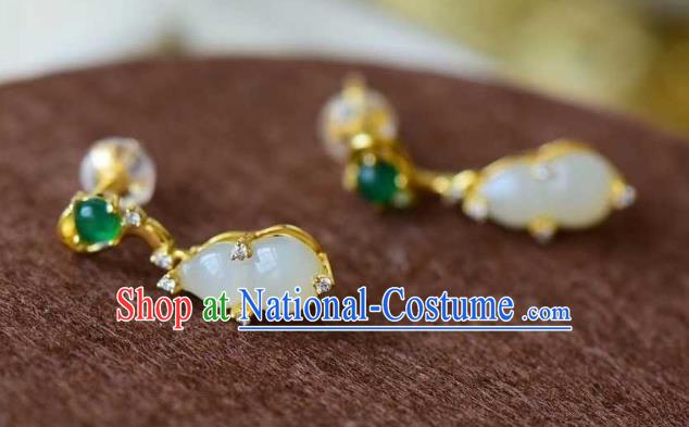 Handmade Chinese Jade Gourd Ear Accessories Traditional Cheongsam Crystal Earrings