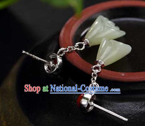 Handmade Chinese Traditional Cheongsam Jade Mangnolia Earrings National Ear Accessories