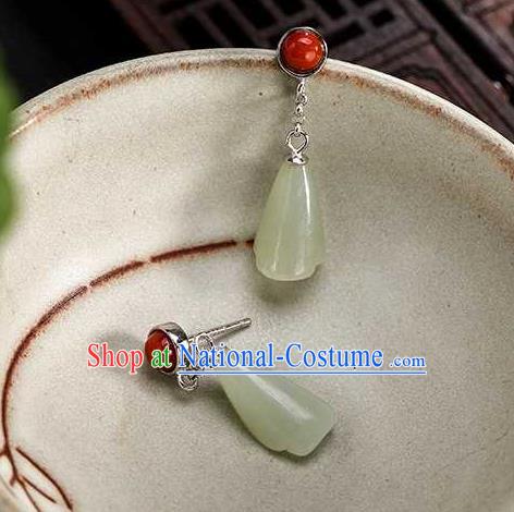 Handmade Chinese Traditional Cheongsam Jade Mangnolia Earrings National Ear Accessories