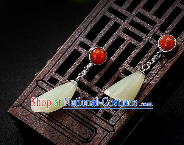 Handmade Chinese Traditional Cheongsam Jade Mangnolia Earrings National Ear Accessories