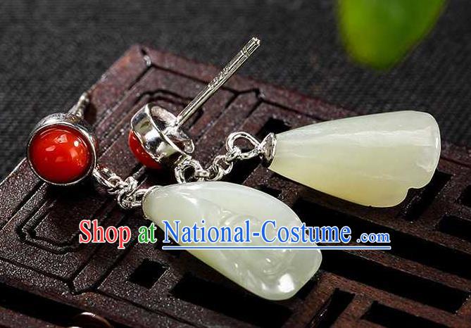 Handmade Chinese Traditional Cheongsam Jade Mangnolia Earrings National Ear Accessories