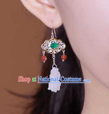 Handmade Chinese Traditional Cheongsam Earrings National Jade Fish Ear Accessories