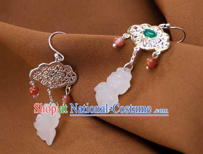 Handmade Chinese Traditional Cheongsam Earrings National Jade Fish Ear Accessories