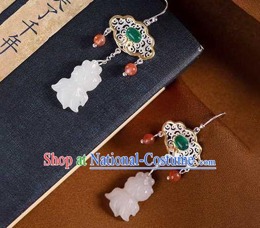 Handmade Chinese Traditional Cheongsam Earrings National Jade Fish Ear Accessories