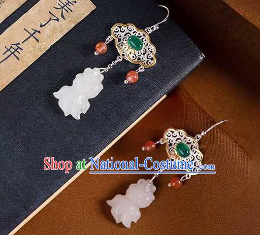 Handmade Chinese Traditional Cheongsam Earrings National Jade Fish Ear Accessories