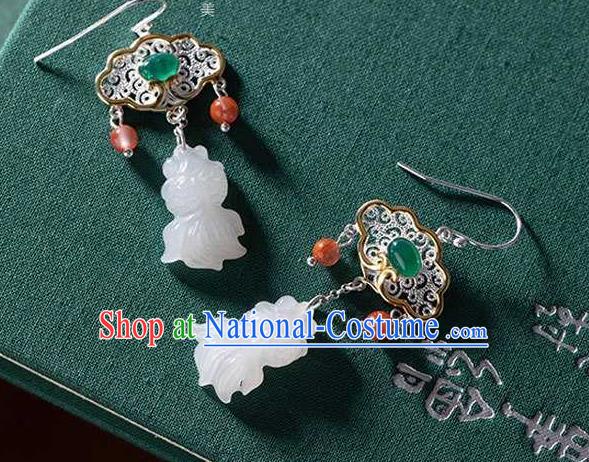 Handmade Chinese Traditional Cheongsam Earrings National Jade Fish Ear Accessories