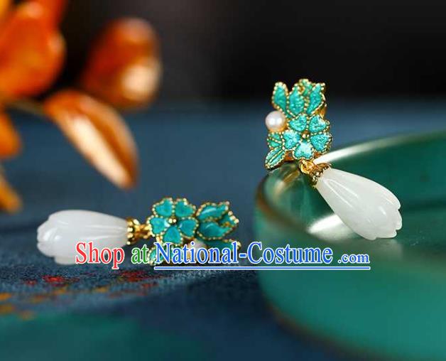 Handmade Chinese Jade Mangnolia Ear Accessories Traditional Cheongsam Cloisonne Earrings