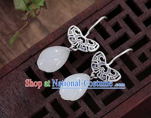 Handmade Chinese Silver Ear Accessories Traditional Cheongsam Jade Mangnolia Earrings