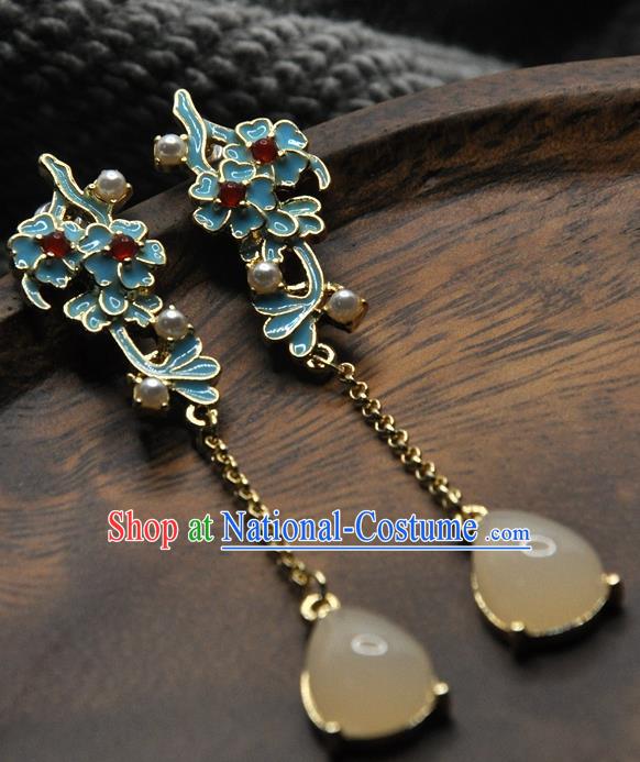 Chinese Traditional Qing Dynasty Court Woman Earrings Handmade Hanfu Enamel Plum Blossom Ear Accessories