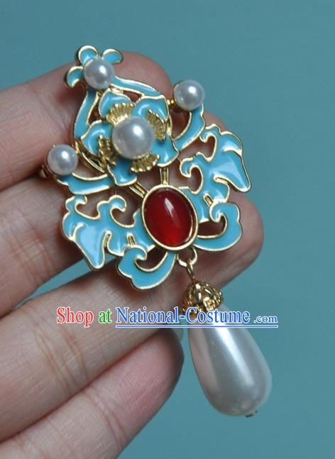 China Classical Cheongsam Blueing Brooch Accessories Traditional Pearls Jewelry