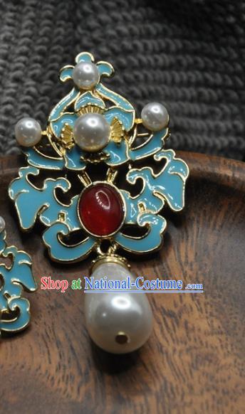 China Classical Cheongsam Blueing Brooch Accessories Traditional Pearls Jewelry