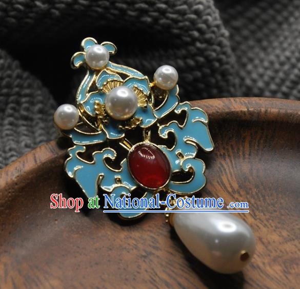 China Classical Cheongsam Blueing Brooch Accessories Traditional Pearls Jewelry