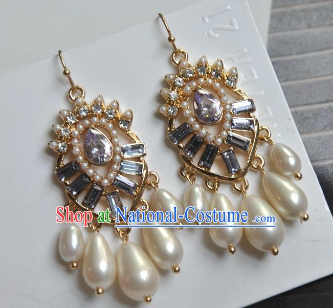 Chinese Handmade Cheongsam Pearls Ear Accessories Traditional Crystal Earrings