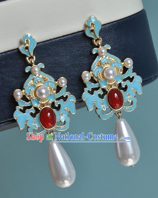 Chinese Classical Cheongsam Ruby Ear Accessories Traditional Qing Dynasty Palace Lady Earrings