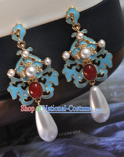 Chinese Classical Cheongsam Ruby Ear Accessories Traditional Qing Dynasty Palace Lady Earrings