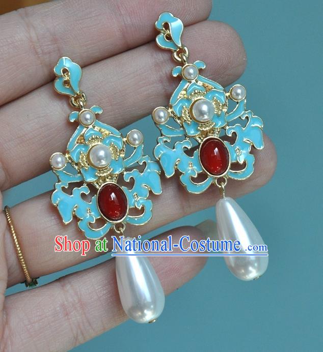 Chinese Classical Cheongsam Ruby Ear Accessories Traditional Qing Dynasty Palace Lady Earrings