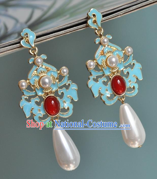 Chinese Classical Cheongsam Ruby Ear Accessories Traditional Qing Dynasty Palace Lady Earrings