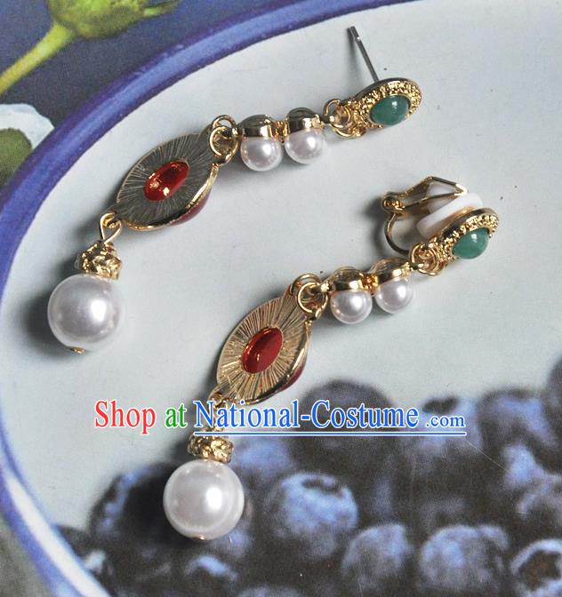 Chinese Traditional Carnelian Earrings Classical Cheongsam Golden Ear Accessories