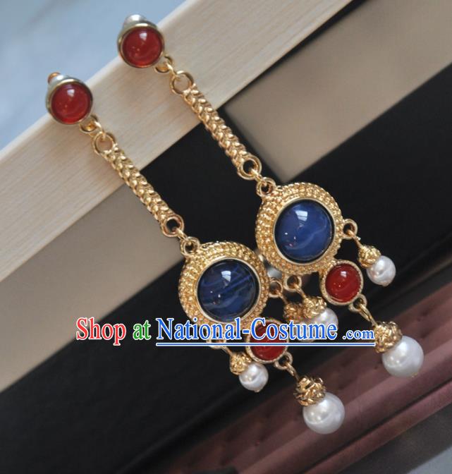 Chinese Classical Cheongsam Golden Ear Accessories Traditional Long Earrings