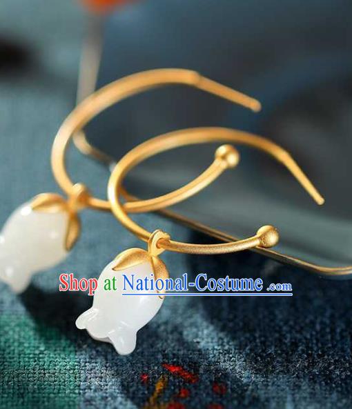 Handmade Chinese National Ear Accessories Traditional Cheongsam Jade Convallaria Earrings