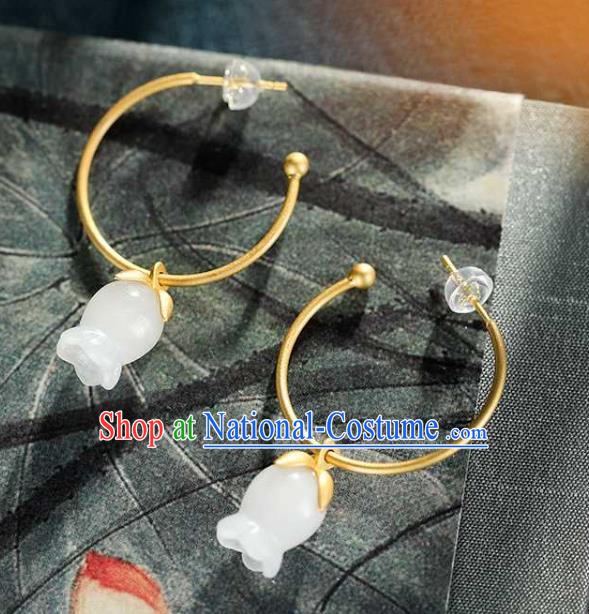 Handmade Chinese National Ear Accessories Traditional Cheongsam Jade Convallaria Earrings