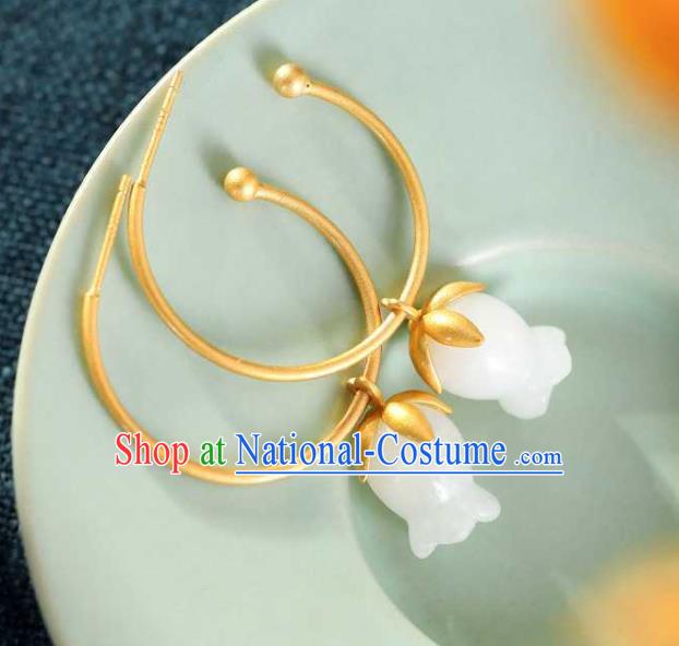 Handmade Chinese National Ear Accessories Traditional Cheongsam Jade Convallaria Earrings