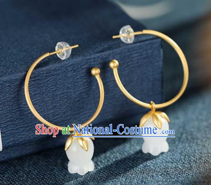 Handmade Chinese National Ear Accessories Traditional Cheongsam Jade Convallaria Earrings