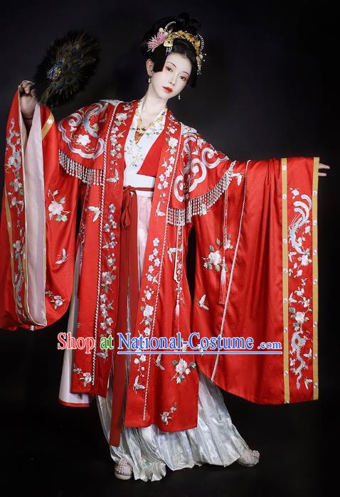 China Traditional Song Dynasty Wedding Historical Clothing Ancient Court Empress Embroidered Red Hanfu Dress