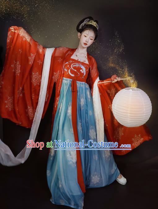 China Ancient Imperial Concubine Embroidered Hanfu Dress Traditional Tang Dynasty Palace Woman Historical Clothing