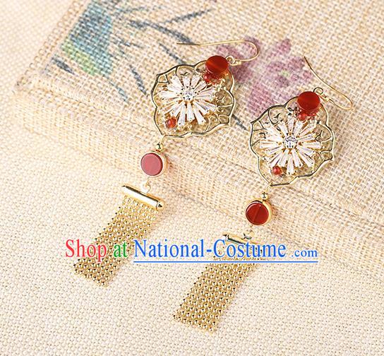 Chinese Classical Zircon Ear Accessories Traditional Cheongsam Golden Tassel Earrings