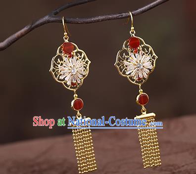 Chinese Classical Zircon Ear Accessories Traditional Cheongsam Golden Tassel Earrings