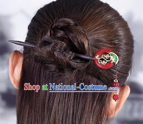 China Classical Wood Hair Stick Traditional Cheongsam Hair Accessories Handmade Agate Ring Hairpin