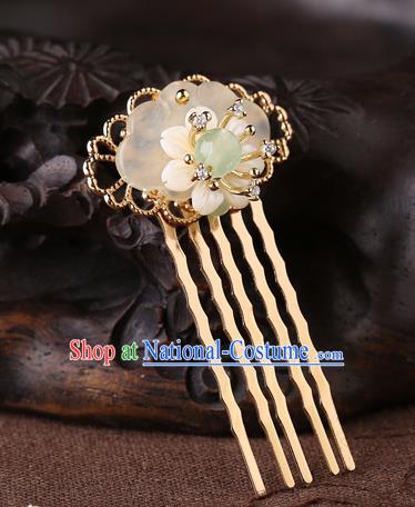 China Classical Golden Hair Comb Traditional Cheongsam Hair Accessories Handmade Jade Hairpin