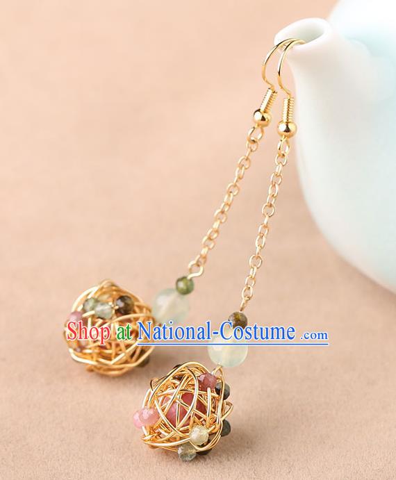 Chinese Classical Ear Accessories Traditional Cheongsam Golden Ball Earrings