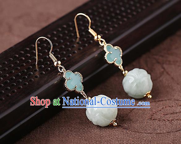 Chinese Classical Jade Ear Accessories Traditional Cheongsam Blue Clover Earrings