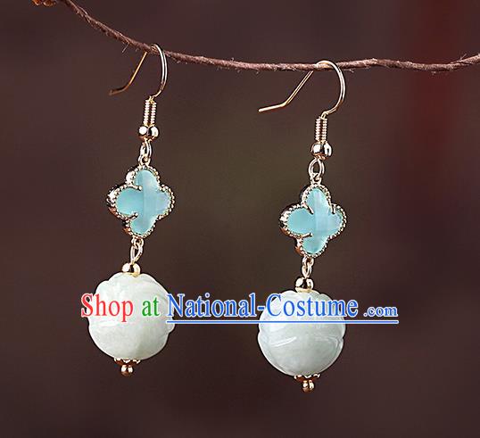 Chinese Classical Jade Ear Accessories Traditional Cheongsam Blue Clover Earrings