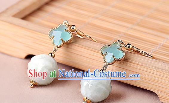 Chinese Classical Jade Ear Accessories Traditional Cheongsam Blue Clover Earrings