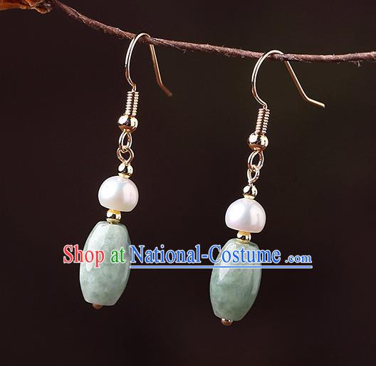 Chinese Classical Pearl Ear Accessories Traditional Cheongsam Jade Earrings