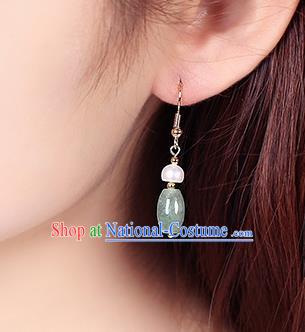 Chinese Classical Pearl Ear Accessories Traditional Cheongsam Jade Earrings