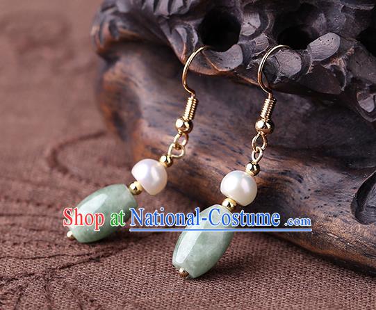 Chinese Classical Pearl Ear Accessories Traditional Cheongsam Jade Earrings