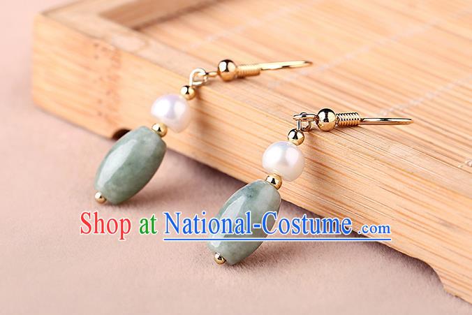 Chinese Classical Pearl Ear Accessories Traditional Cheongsam Jade Earrings