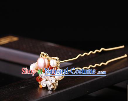 China Classical Crystal Hair Stick Traditional Cheongsam Hair Accessories Handmade Pearls Golden Hairpin