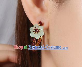 Chinese Classical Garnet Beads Ear Accessories Traditional Cheongsam National Silver Earrings