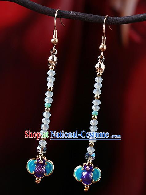 Chinese Classical Beads Ear Accessories Traditional Cheongsam National Cloisonne Bat Earrings