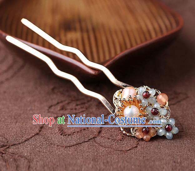 China Classical Cheongsam Garnet Beads Hair Stick Traditional Hair Accessories Handmade Pearls Hairpin